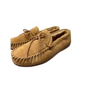 NEW LAMO Men's Size 11 Moccasin Fleece Slipper Chestnut Moc Slippers with Lace